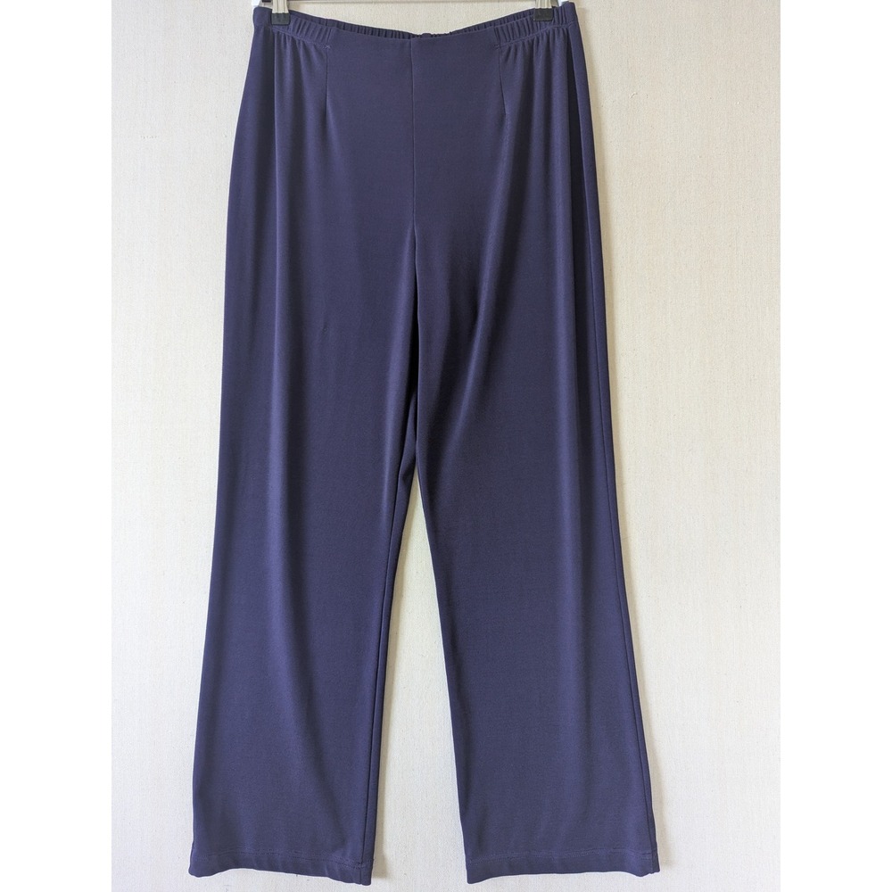 Chico's Easywear Pants Women Lg Size 2 Purple Wide Leg Elastic Waist Stretch